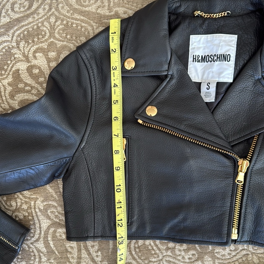 HM Moschino Black Leather Jacket with Gold Accents - Picture 11 of 14